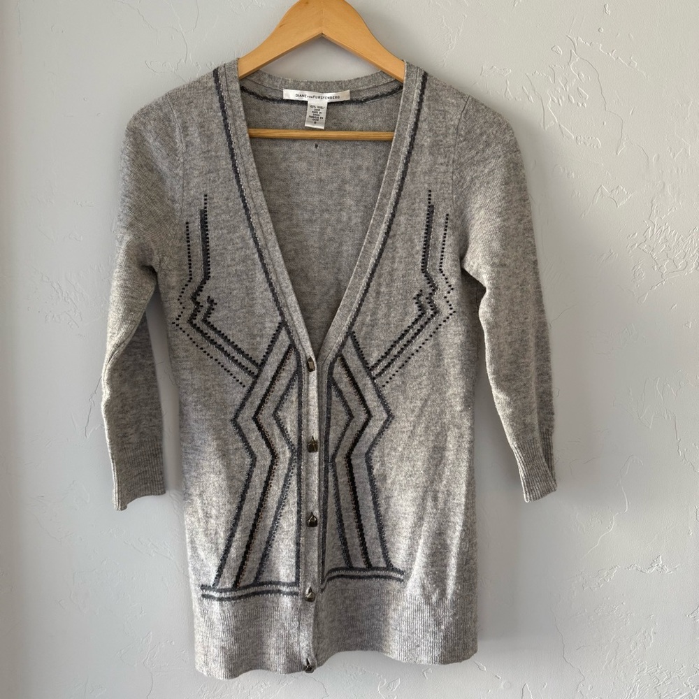 Diane Von Furstenberg 100% Wool Goslar Beaded Cardigan (Project Sweater), Size S